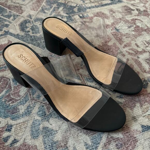 Schutz Victorie Transparent Black PVC Block Heel Sandals Size 11 - Picture 3 of 11